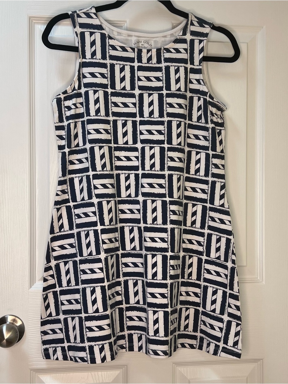 Mahi Gold Women's Shift Sleeveless T-shirt Dress Coastal Beach Blue Print Size M
